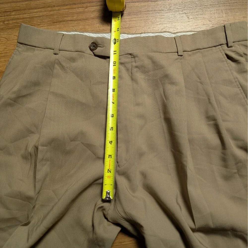 Ballin Dress Pants Mens 37x24 Khaki Solid 100% Super 120s Wool Comfort Adult